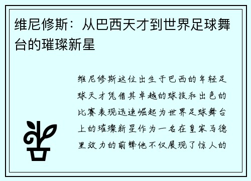 维尼修斯：从巴西天才到世界足球舞台的璀璨新星